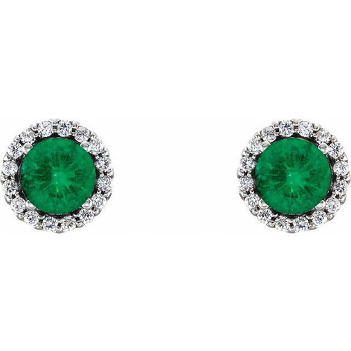 Created Emerald Earrings in 14 Karat White Gold  Created Emerald & 0.16 Carat Diamond Earrings