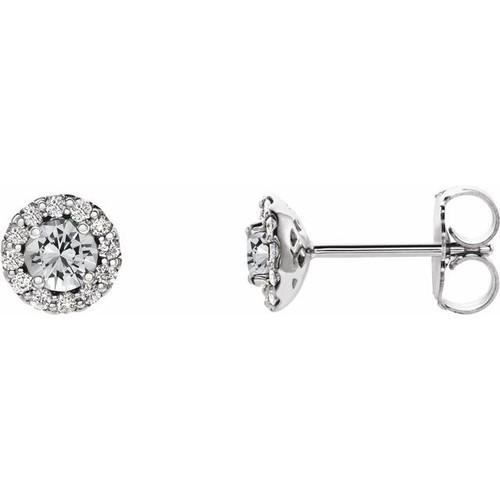 Genuine White Sapphire Earrings in Sterling Silver Sapphire and 0.16 Carat Diamonds