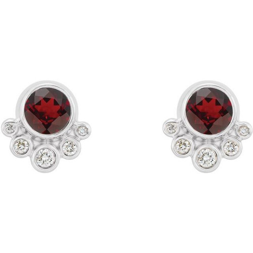 Red Garnet Earrings in Platinum Mozambique Garnet & 0.13 Carat Diamond Earrings