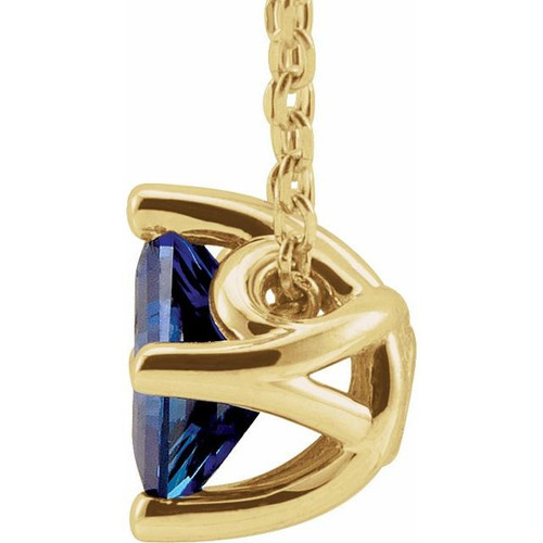 Genuine Sapphire Necklace in 14 Karat Yellow Gold Genuine Sapphire Solitaire 16 to 18 inch Pendant