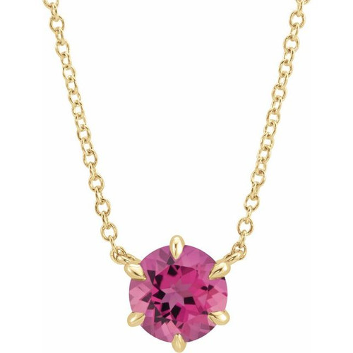 Pink Tourmaline Necklace in 14 Karat Yellow Gold Pink Tourmaline Solitaire 16 inch Pendant
