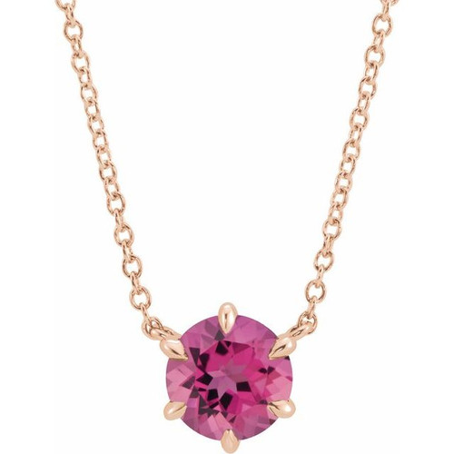 Pink Tourmaline Necklace in 14 Karat Rose Gold Pink Tourmaline Solitaire 16 inch Pendant