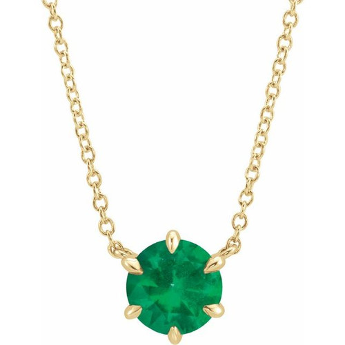 Genuine Emerald Necklace in 14 Karat Yellow Gold Emerald Solitaire 16 inch Necklace