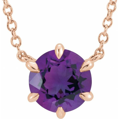 Genuine Amethyst Necklace in 14 Karat Rose Gold Amethyst Solitaire 16" Necklace 