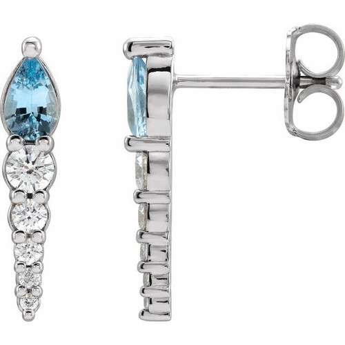 Genuine Pear Shaped Aquamarine Earrings in Platinum & 0.25 Carat Diamond Earrings