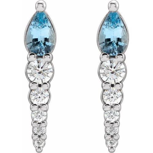Genuine Aquamarine Earrings in Sterling Silver Aquamarine & 0.25 Carat Diamond Earrings
