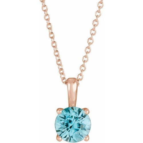 Genuine Blue Zircon Necklace in 14 Karat Rose Gold Genuine Blue Zircon 16 to 18 inch Pendant