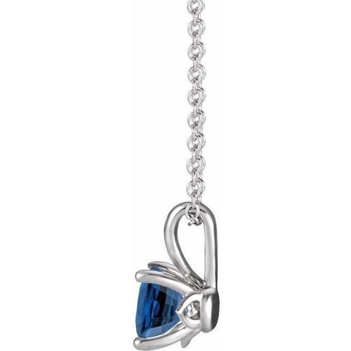 Genuine Created Sapphire Necklace in 14 Karat White Gold Created Sapphire 16 to 18 inch Pendant
