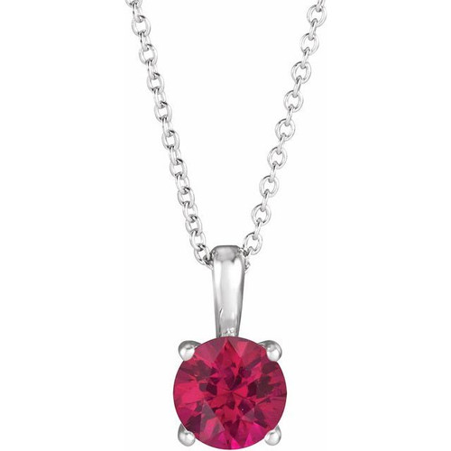 Lab Ruby Necklace in Platinum Lab Ruby 16 to 18 inch Pendant