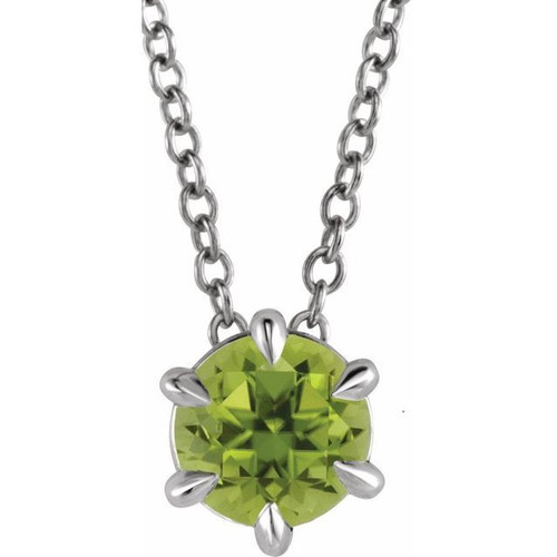 Genuine Peridot Necklace in Platinum Peridot Solitaire 16 to 18 inch Pendant