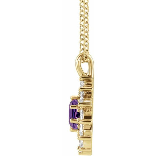14 Karat Yellow Gold Natural Amethyst & 0.60 Carats Natural Diamond Halo 16 to 18 inch Pendant