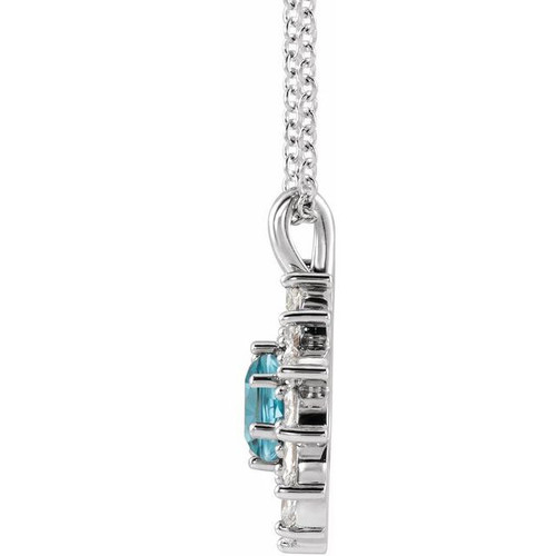 Sterling Silver Natural Blue Blue Zircon & 0.60 Carats Natural Diamond Halo 16 to 18 inch Pendant