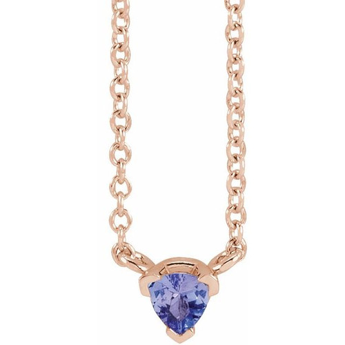 14 Karat Rose Gold Natural Tanzanite Solitaire 18 inch Pendant