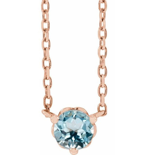 14 Karat Rose Gold Natural Sky Blue Topaz Solitaire 18 inch Pendant