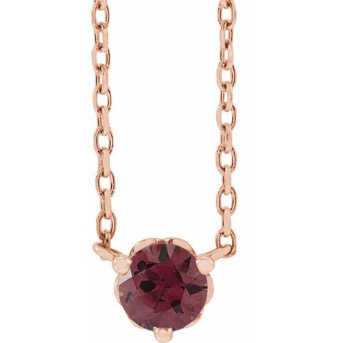 14 Karat Rose Gold Natural Rhodolite Garnet Solitaire 18 inch Pendant