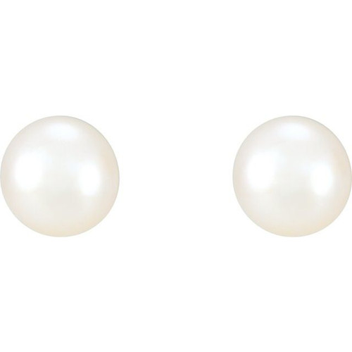 14 Karat White Gold 7.5 mm Cultured White Freshwater Pearl Earrings