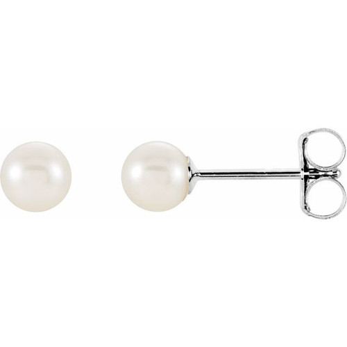 14 Karat White Gold 4 mm Cultured White Akoya Pearl Earrings