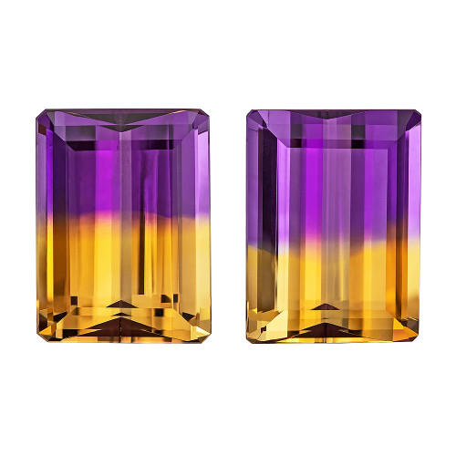 Bright Pair of Ametrine - Emerald Cut - 22.86 Carats - 16x12mm