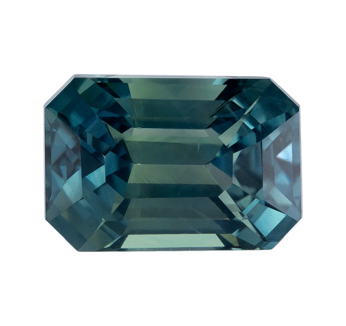 Rich Blue Green Sapphire Gemstone 1.68 Carats, Emerald Cut, 7.4x5.1 mm