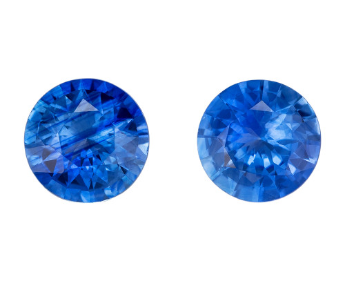 Fine Pair of Round Blue Sapphire Gems, 1.74 Carats, 6mm