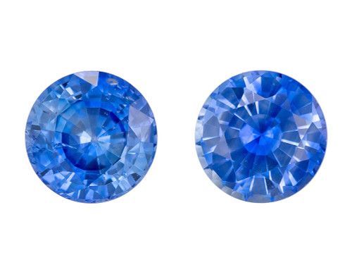 Pair of Round Blue Sapphire Gem, 1.74 Carats, 5.5mm