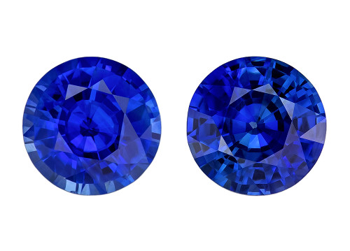 Natural Round Royal Blue Sapphire Gems - High Color Pair - 2.39 Carats - 6.4mm