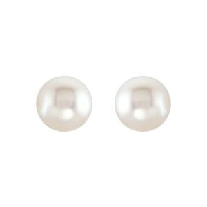 Fine 14 KT White Gold 8.0 to 8.5mm Freshwater Cultured Pearl Earrings