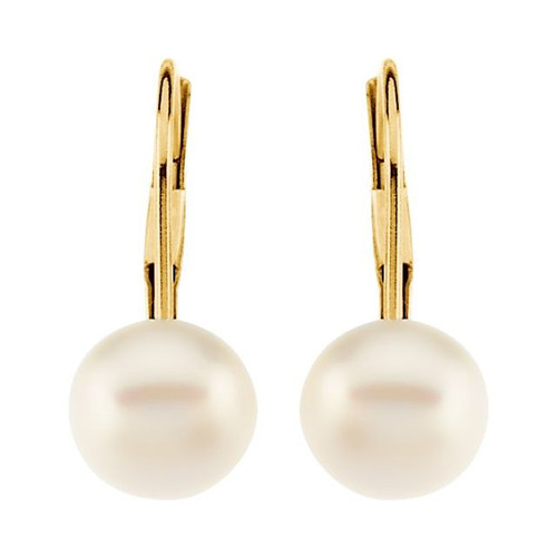 14 Karat Yellow Gold Freshwater Cultured Pearl Lever Back Earrings