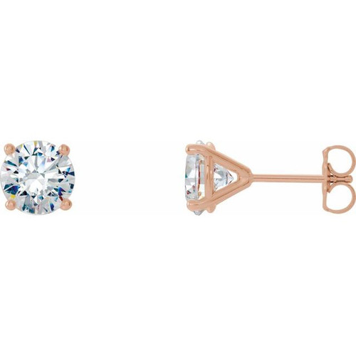White Diamond Earrings in 14 Karat Rose Gold 1 Carat Diamond 4-Prong Cocktail Earrings