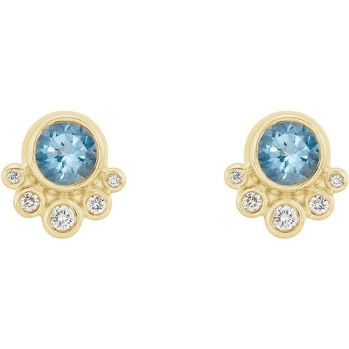 Genuine Aquamarine Earrings in 14 Karat Yellow Gold Aquamarine & 1/8 Carat Diamond Earrings