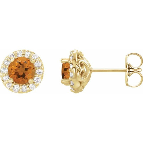 Golden Citrine Earrings in 14 Karat Yellow Gold Citrine & 1/6 Carat Diamond Earrings