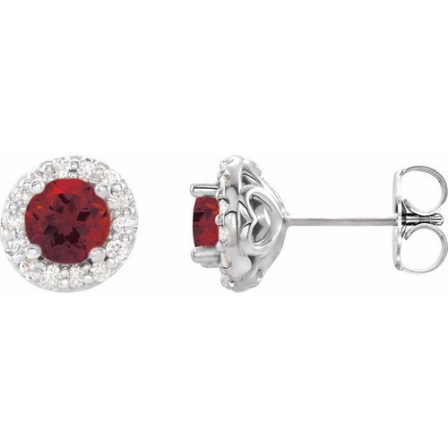 Red Garnet Earrings in Platinum Mozambique Garnet & 1/6 Carat Diamond Earrings  
