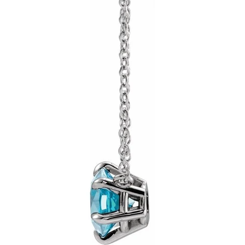 14 Karat White Gold Genuine Blue Zircon Solitaire 16" Necklace