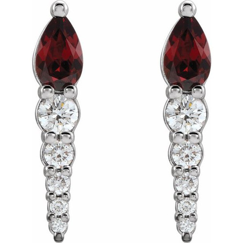 Red Garnet Earrings in 14 Karat White Gold Mozambique Garnet & 1/4 Carat Diamond Earrings