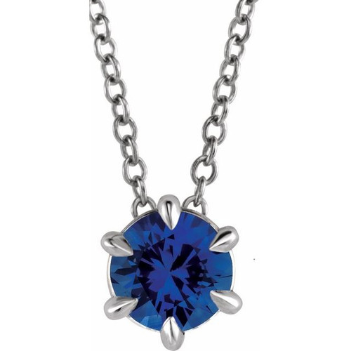 Sterling Silver 4 mm Lab Grown Blue Sapphire Solitaire 16 inch Necklace