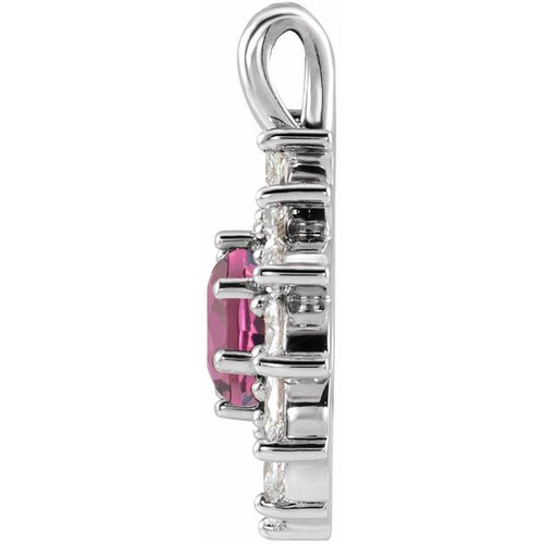 Platinum Natural Pink Tourmaline & 5/8 CTW Natural Diamond Halo-Style Pendant