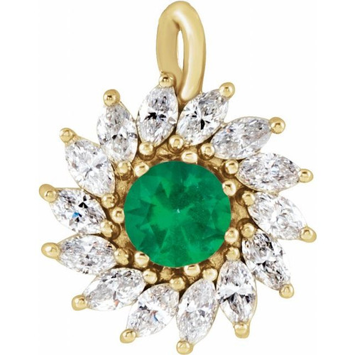 14K Yellow Lab-Grown Emerald & 5/8 CTW Natural Diamond Halo-Style Pendant