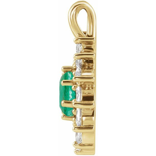 14K Yellow Natural Emerald & 5/8 CTW Natural Diamond Halo-Style Pendant