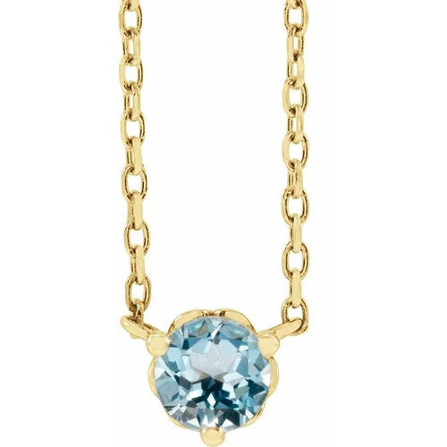 14K Yellow Natural Sky Blue Topaz Solitaire 18" Necklace