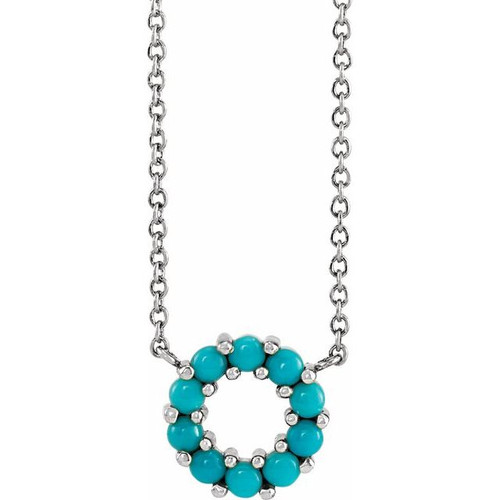 Sterling Silver Natural Turquoise Circle Cabochon 18" Necklace
