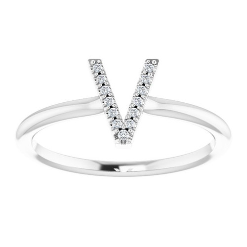 Sterling Silver .04 Carat Diamond Initial V Ring