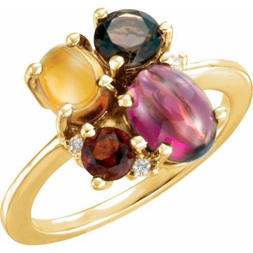 Shop 14 Karat Yellow Gold Gold Rhodolite Garnet, Citrine, Smoky Quartz and .03 Carat  Diamond Multi-Shape Cluster Ring