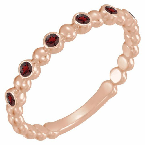 Red Garnet Ring in 14 Karat Rose Gold Mozambique Garnet Stackable Ring