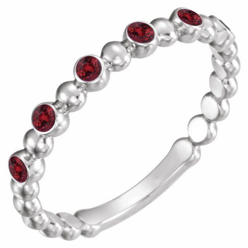 Genuine Ruby Ring in 14 Karat White Gold Ruby Stackable Ring   