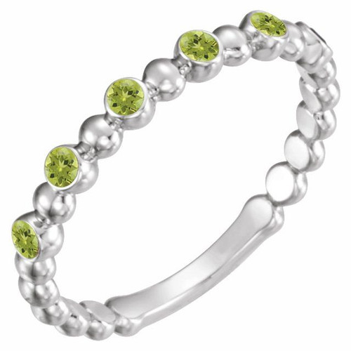 Genuine Peridot Ring in 14 Karat White Gold Peridot Stackable Ring