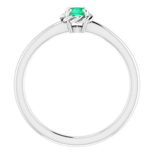 White Gold Ring 14 Karat Lab Grown Emerald Solitaire Rope Ring