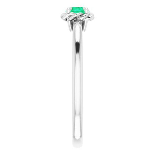 White Gold Ring 14 Karat Lab Grown Emerald Solitaire Rope Ring