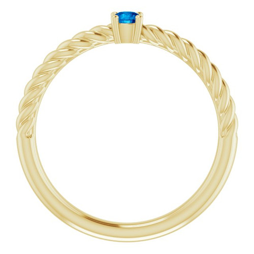 Yellow Gold Ring 14 Karat 3 mm Round Cut Lab Grown Blue Sapphire Solitaire Rope Ring