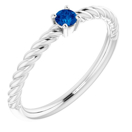 White Gold Ring 14 Karat 3 mm Lab Grown Blue Sapphire Solitaire Rope Ring