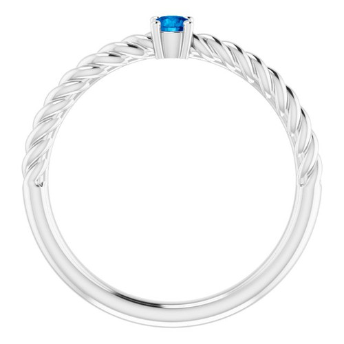 White Gold Ring 14 Karat 3 mm Lab Grown Blue Sapphire Solitaire Rope Ring